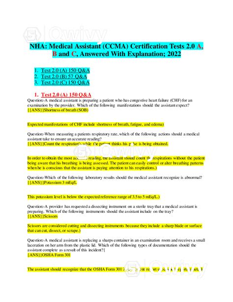 Test: NHA MEDICAL ASSISTANT (CCMA) CERTIFICATION 